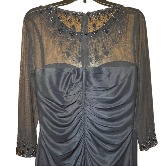 Alex Evenings Dress Womens 12 Navy Evening Gown Beaded Mesh Yoke Elegant - Picture 7 of 8